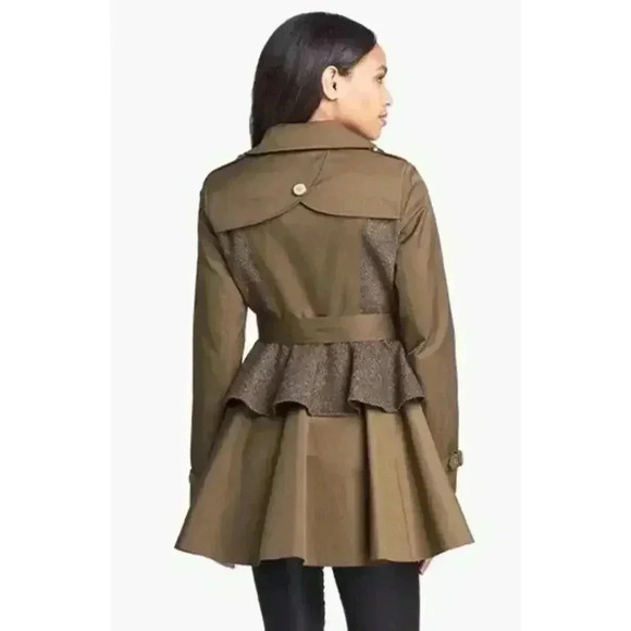 Steve Madden Tweed Panel Peplum Trench Coat Size Medium NWOT - Picture 2 of 16